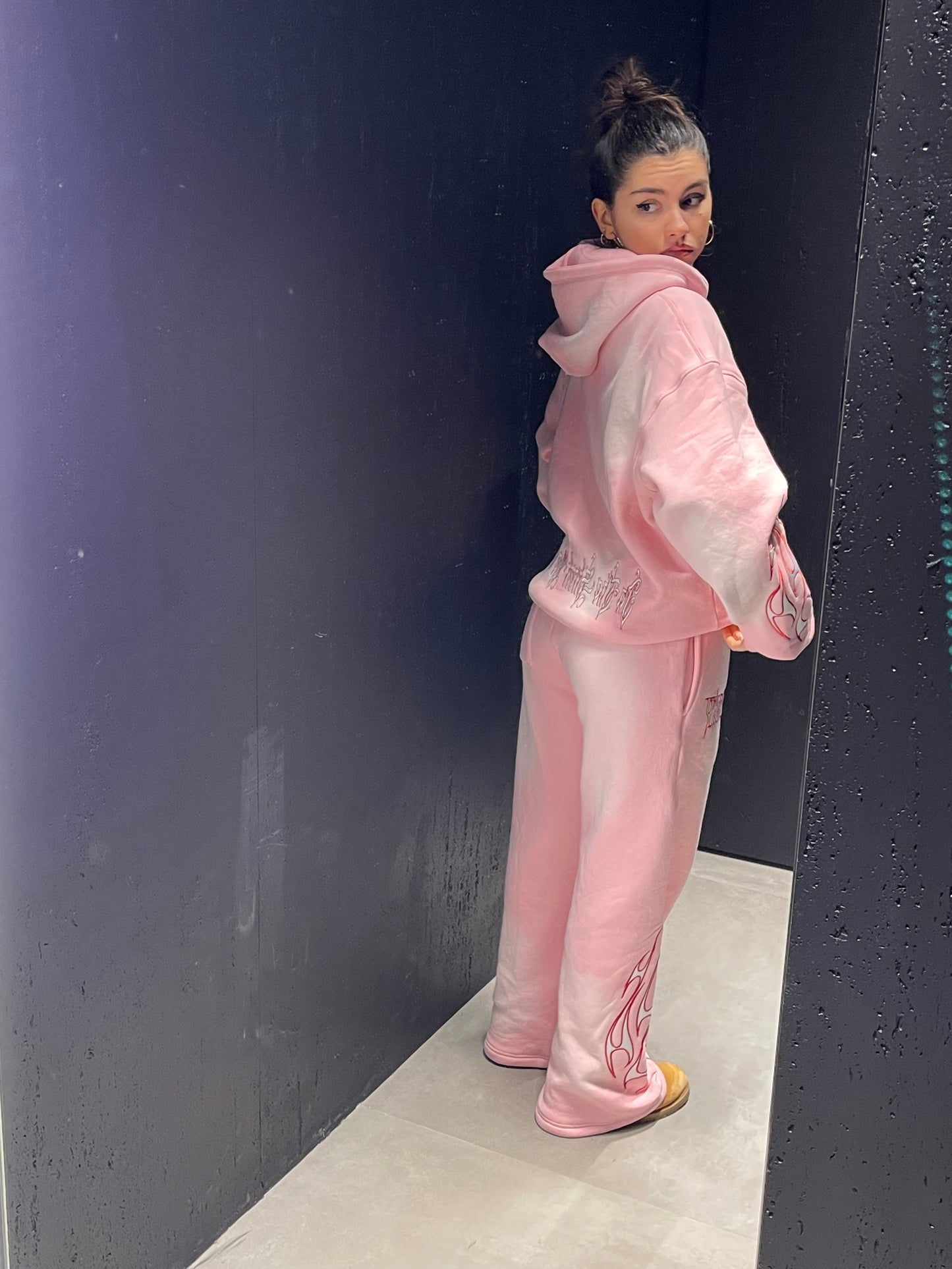 Tribal Flame Zip Hoodie Pink Red | Unisex