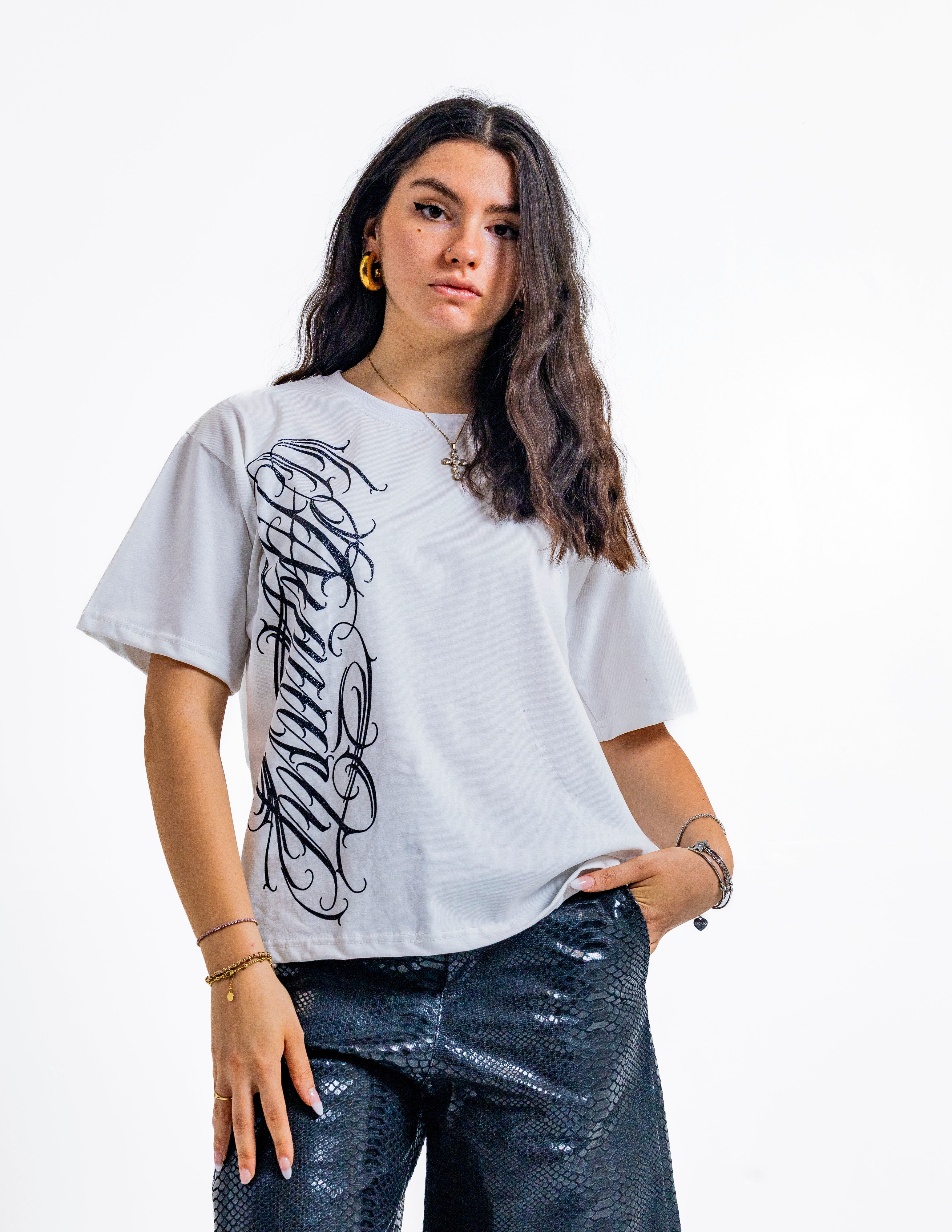 Crystal Script Tee White