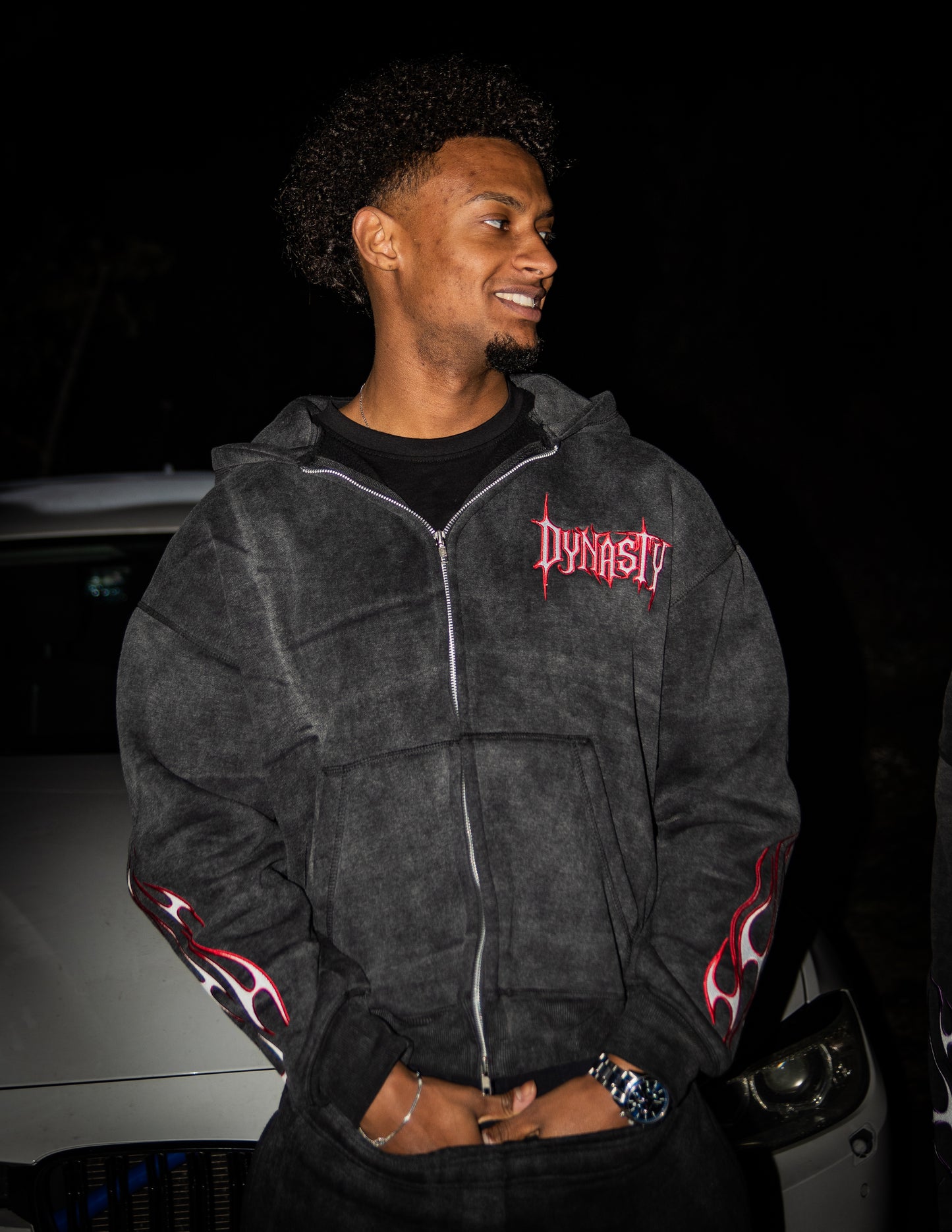 Tribal Flame Zip Hoodie Black Red | Unisex