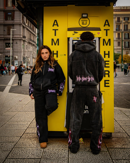 Tribal Flame Zip Hoodie Black Red | Unisex