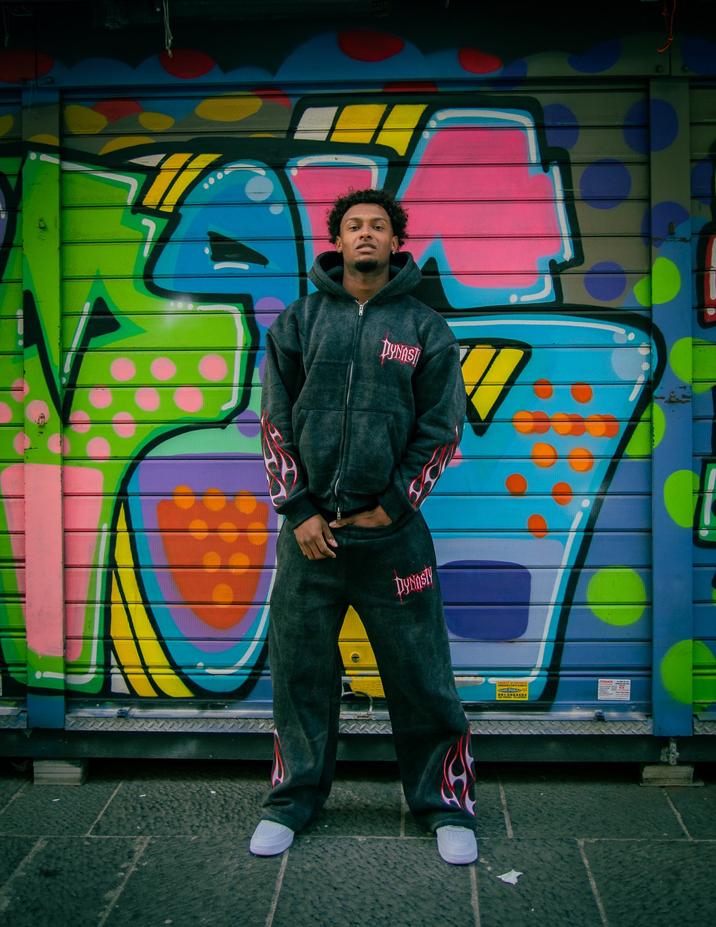 Tribal Flame Zip Hoodie Black Red | Unisex