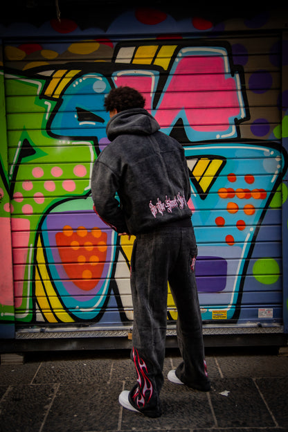 Tribal Flame Zip Hoodie Black Red | Unisex