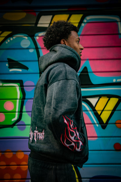 Tribal Flame Zip Hoodie Black Red | Unisex