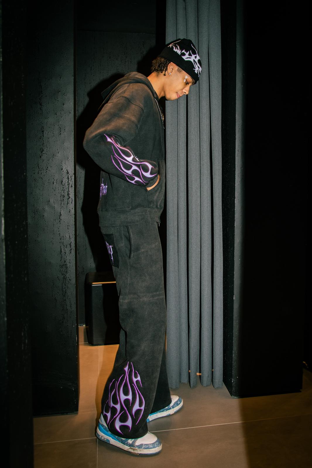 Tribal Flame Tracksuit Washed Black | Unisex