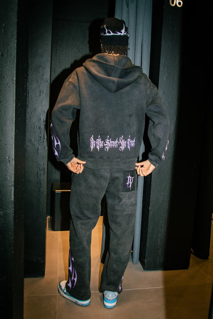 Tribal Flame Tracksuit Washed Black | Unisex