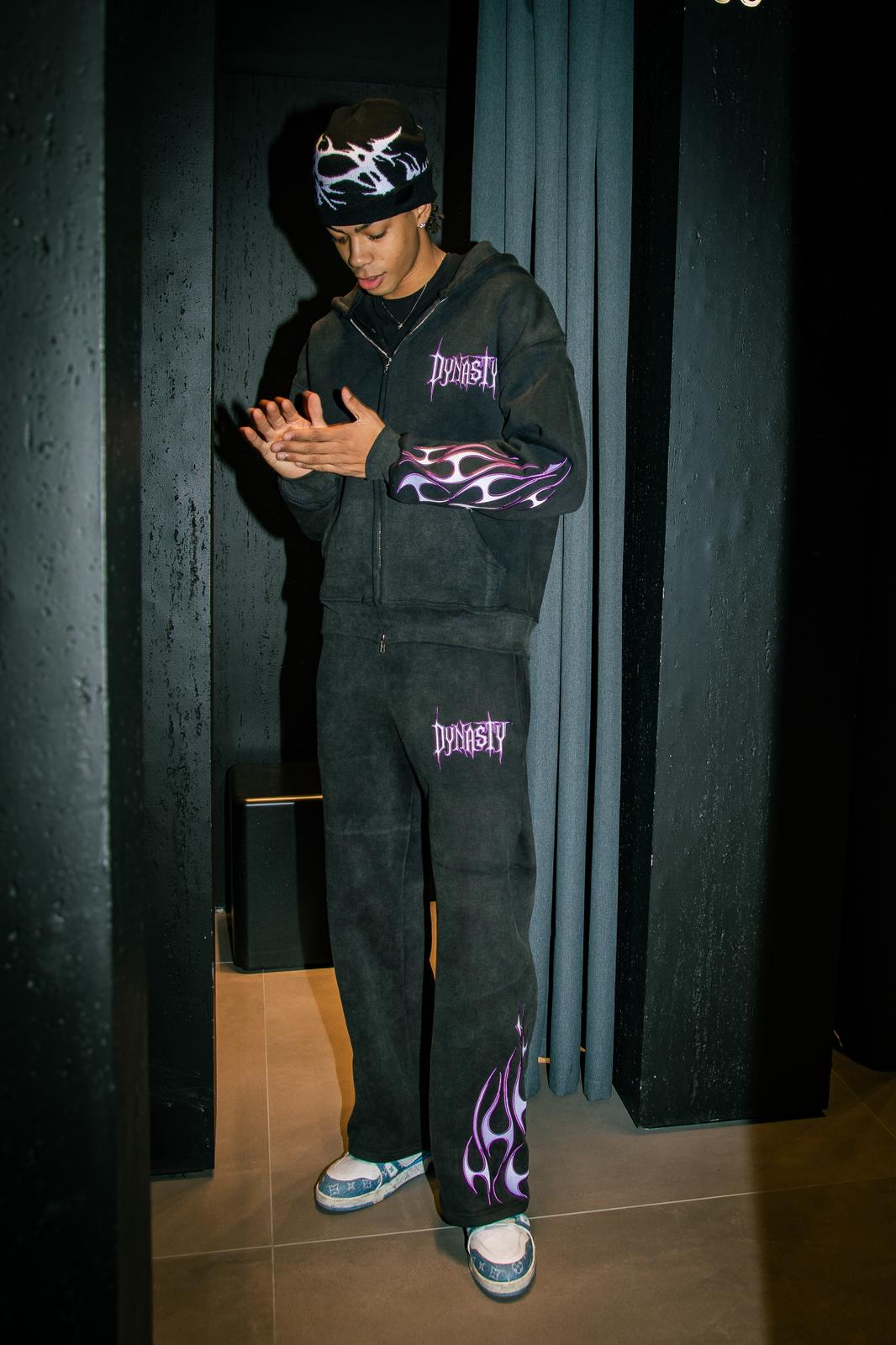 Tribal Flame Tracksuit Washed Black | Unisex