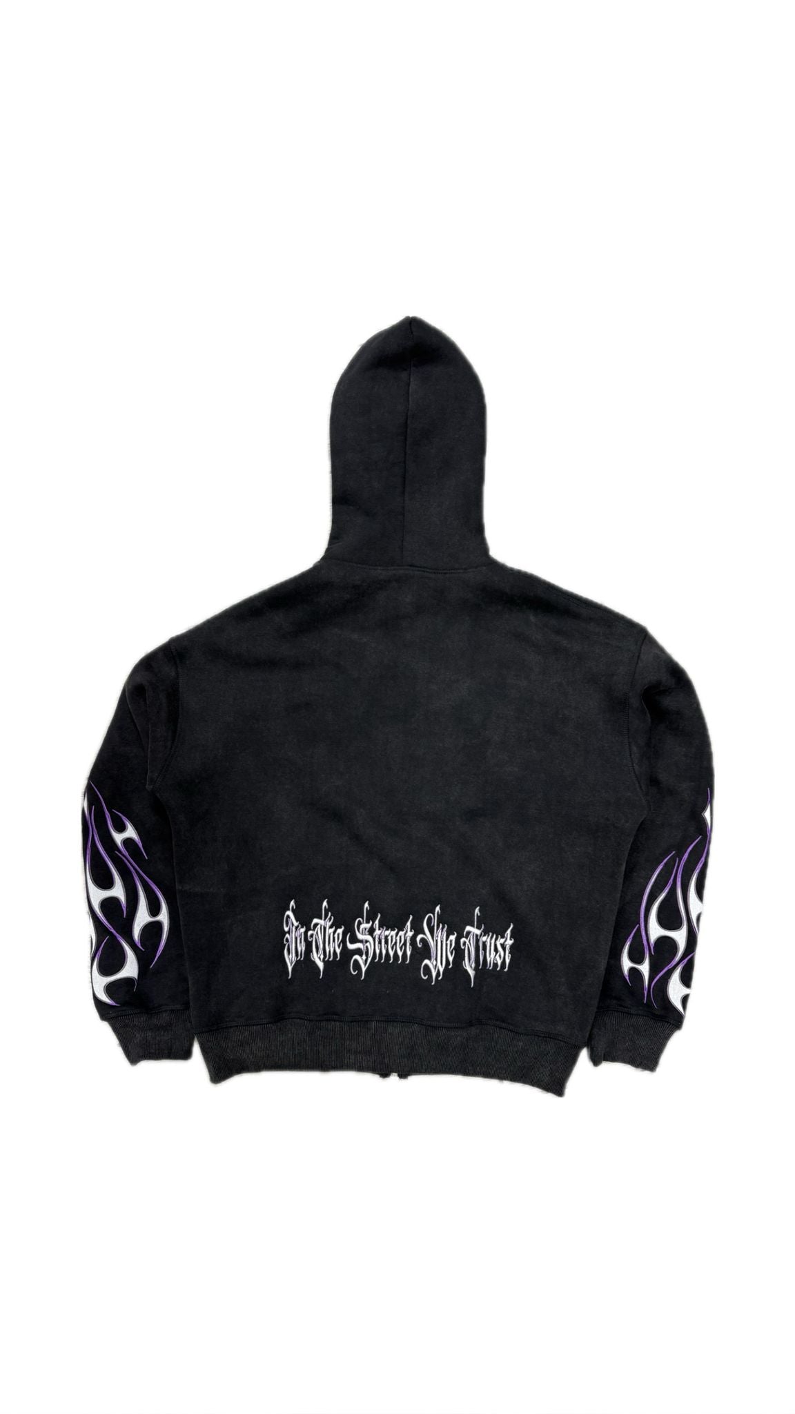 Tribal Flame Zip Hoodie Washed Black | Unisex