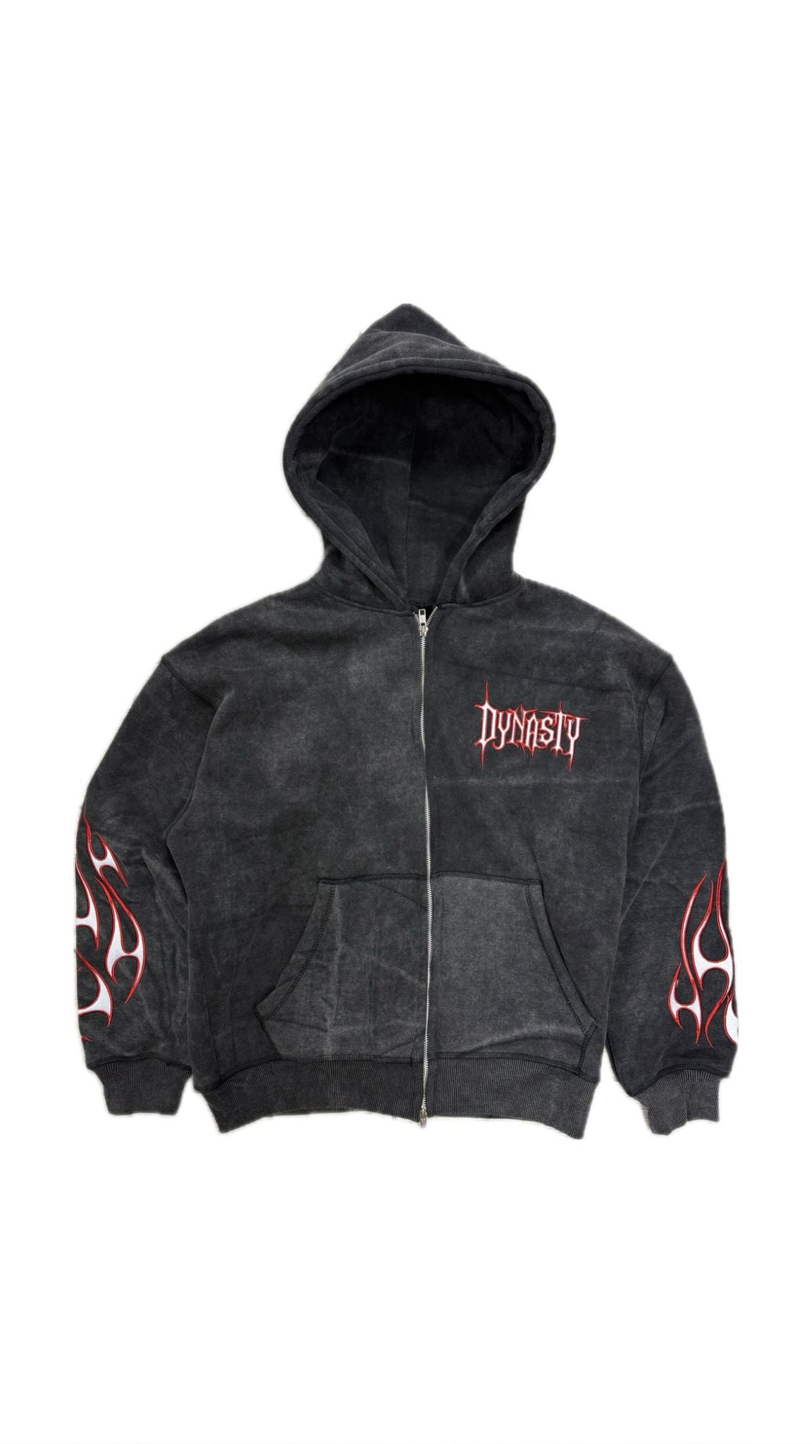 Tribal Flame Zip Hoodie Black Red | Unisex
