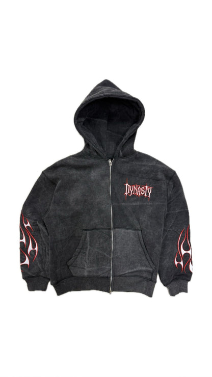 Tribal Flame Zip Hoodie Black Red | Unisex